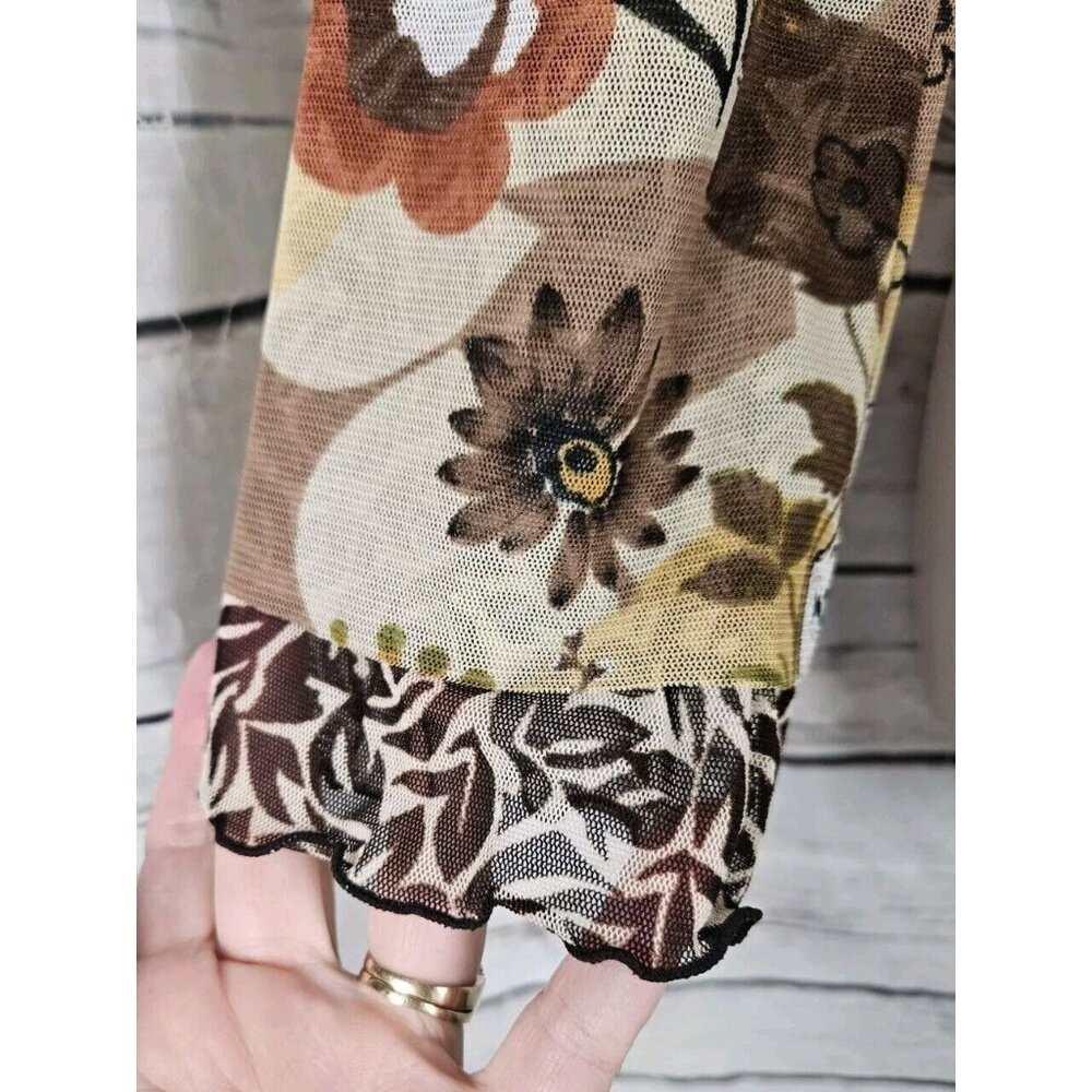 Anac Brown Floral Mesh Layered Top Tunic L Art to Wear Hook Eye 90's Y2K - Picture 4 of 7